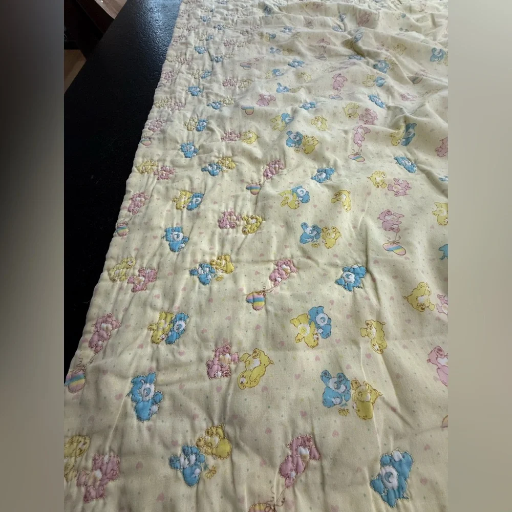 Vintage Care Bears Yellow Quilt Baby Blanket / Crib Blanket
